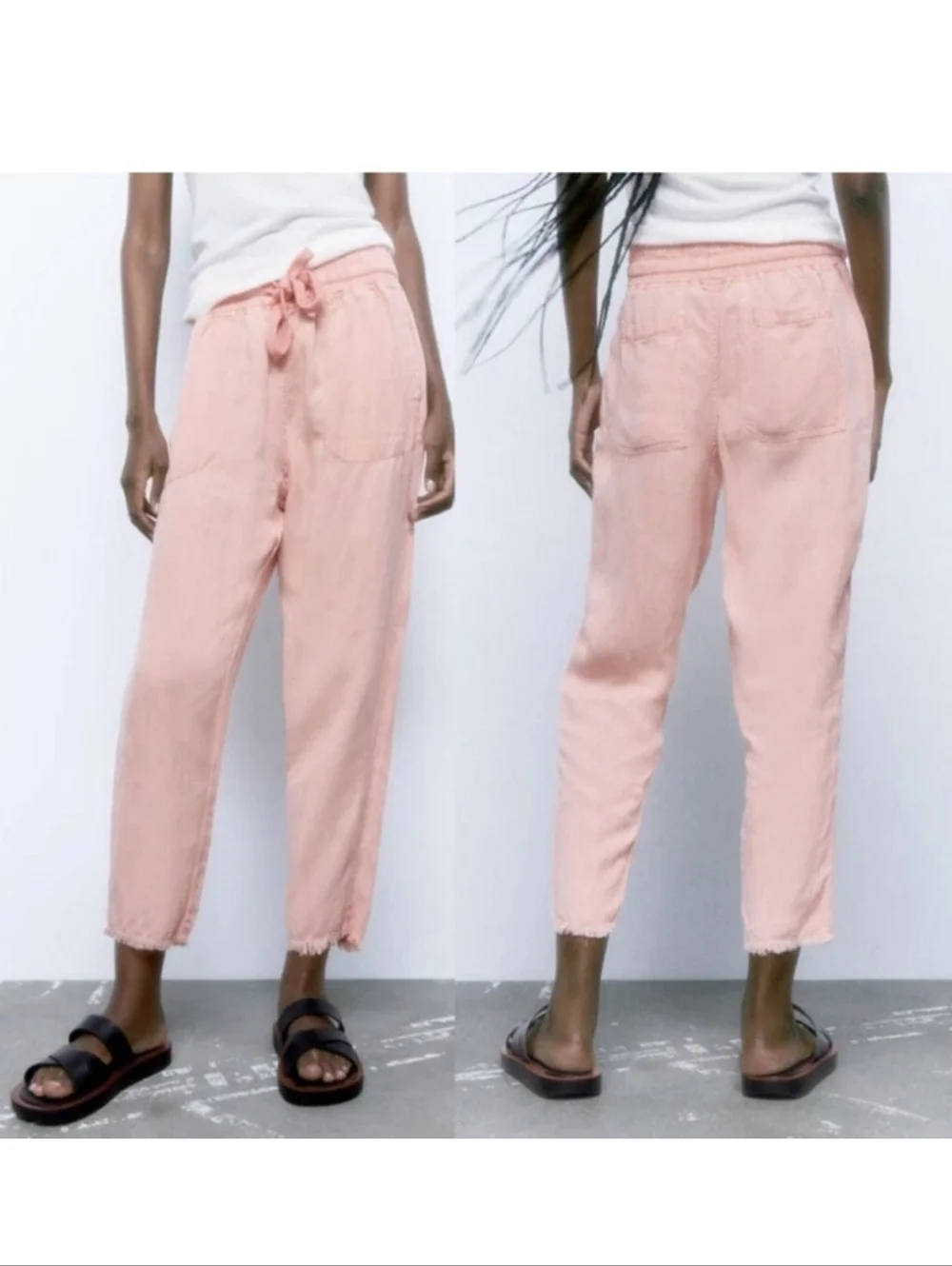 Zara The Raw Hem Trousers Linen Blend